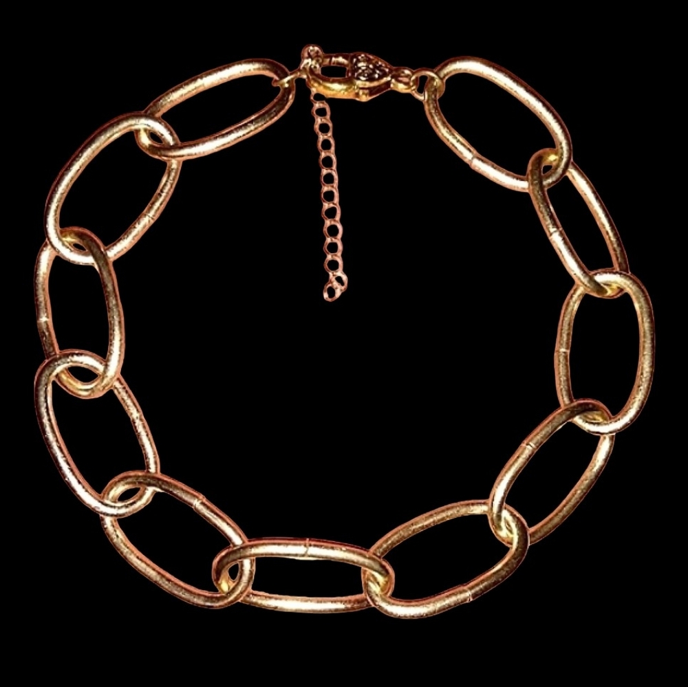Gold Glam Choker Necklace Big Oval Chain Links Handmade Hardware Heavy Collar